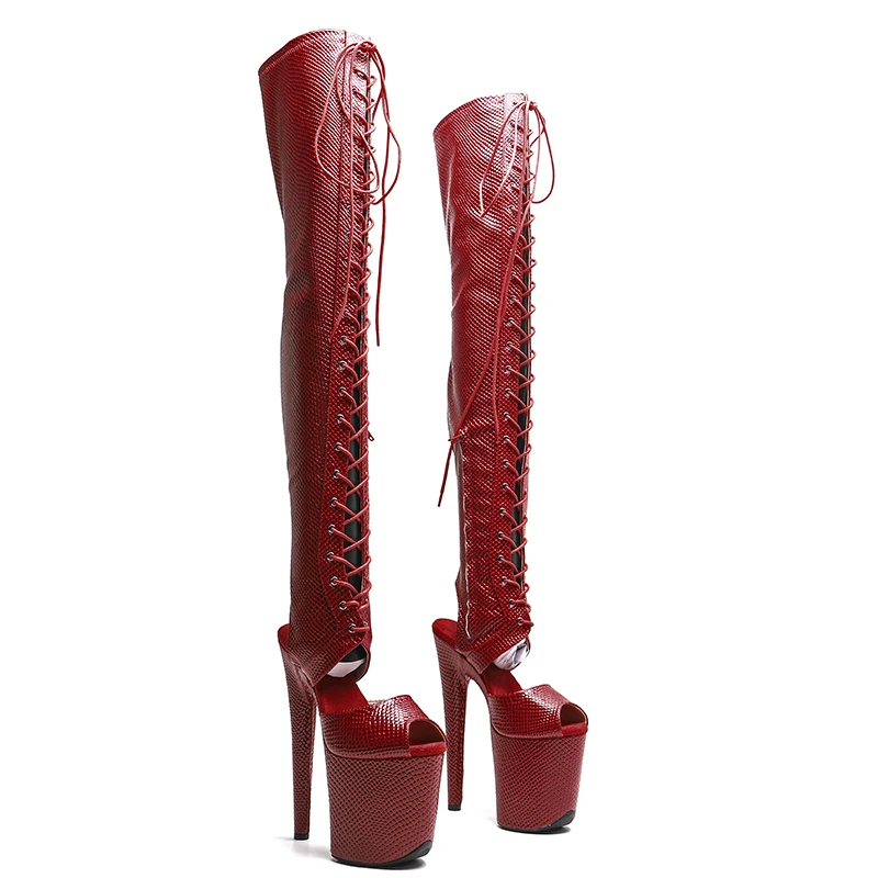 Leecabe 20CM/8 pollici Snake PU tomaia open toe young trend fashion piattaforma tacco alto spogliarellista tacco Pole Dance boot