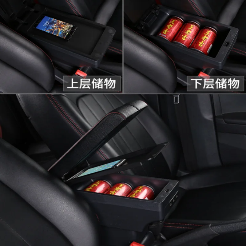 For Peugeot 206 /207 Armrest box Interior Parts Car Central  Content With Retractable Cup Hole Large Space Dual Layer USB DOMEN