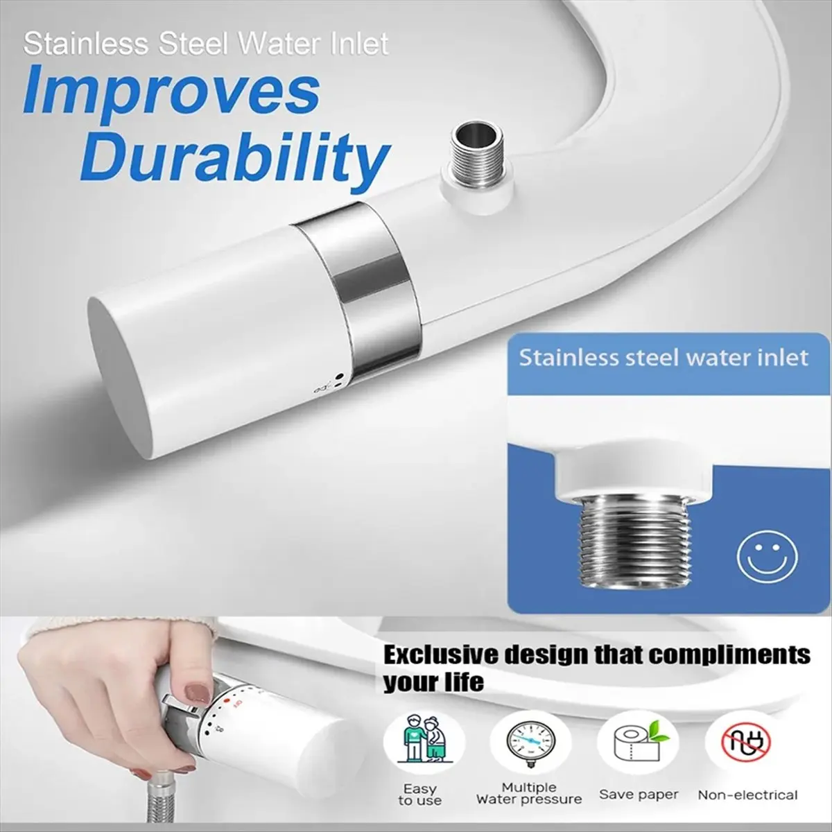 

*X07A New Lightweight Adjustable Water Pressure Dual Nozzle Sprayer Non Electric Ultra Slim Bidet Attachment for Toilet