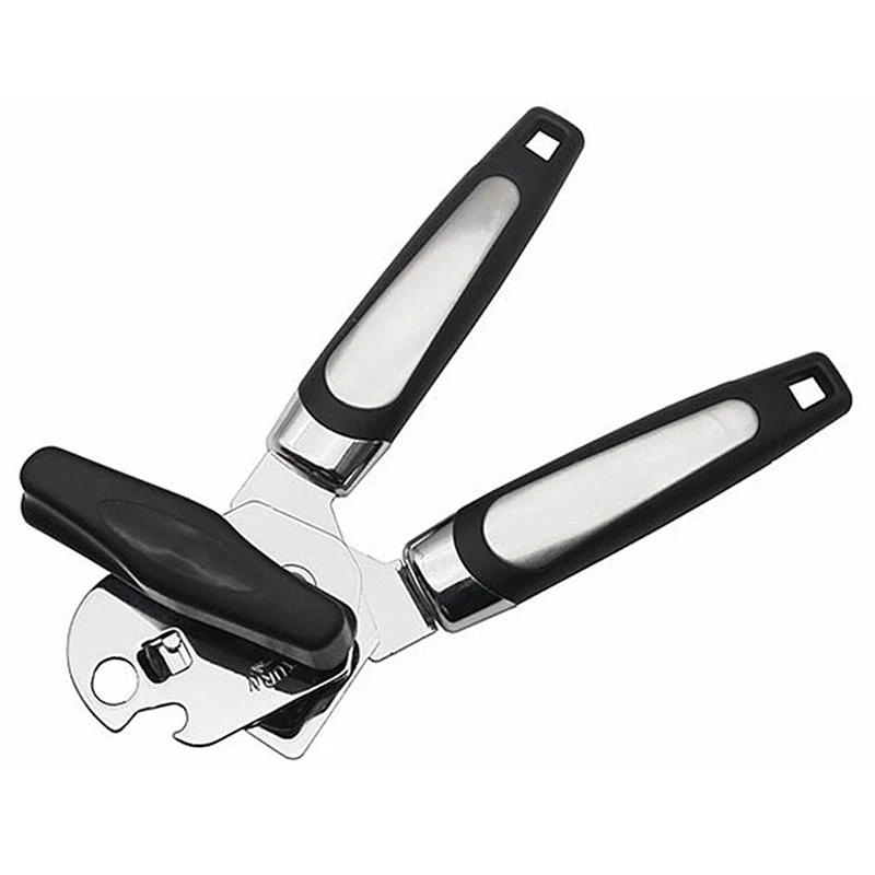 3 in 1 Professional Manual Stainless Steel Cans Opener Practical Unique Kitchen Tools Corkscrew Handle Grip Bottle Opener 1PC