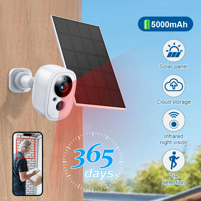 Efficient Sharing Camera WiFi Solar Camera Outdoor Security Night Vision IP Camera 2-Way Talk Weatherproof Spotlight Siren Alarm