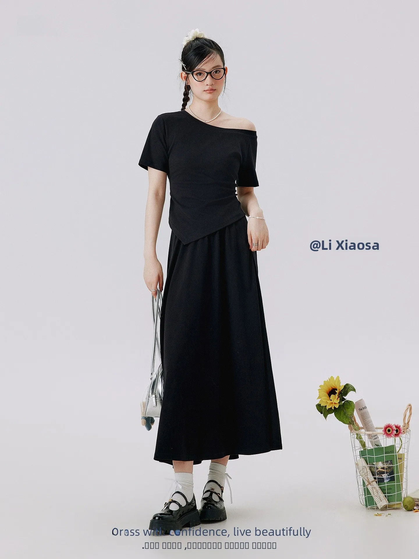

Li Xiaolong Casual plus Size Knitted Set Women's Asymmetrical Hem Top High Waist Slim A-Line Skirt Faionable Ensemble