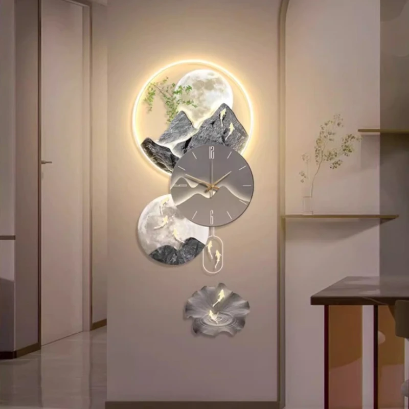 Large Art LED Luxury Wall Decoration Sway Digital Wall Clock Mute Home Living Room Corridor Hanging Picture Creative Lamp Mural