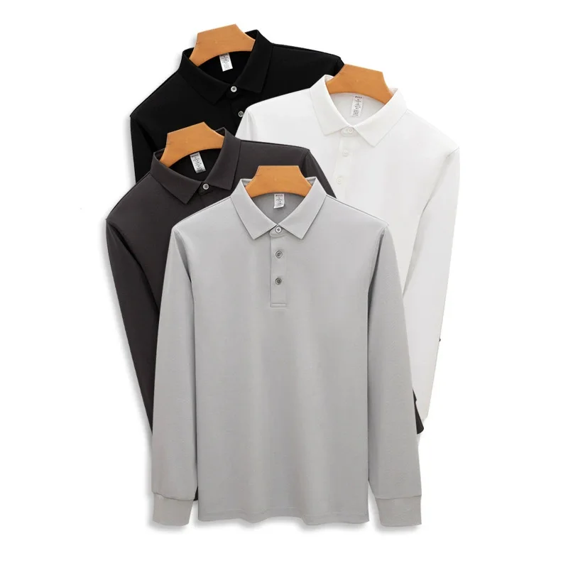 Premium Business Wrinkle-Resistant Lyocell Long-Staple Cotton Bonded Lapel Long Sleeve Polo Shirt Men's Casual Top