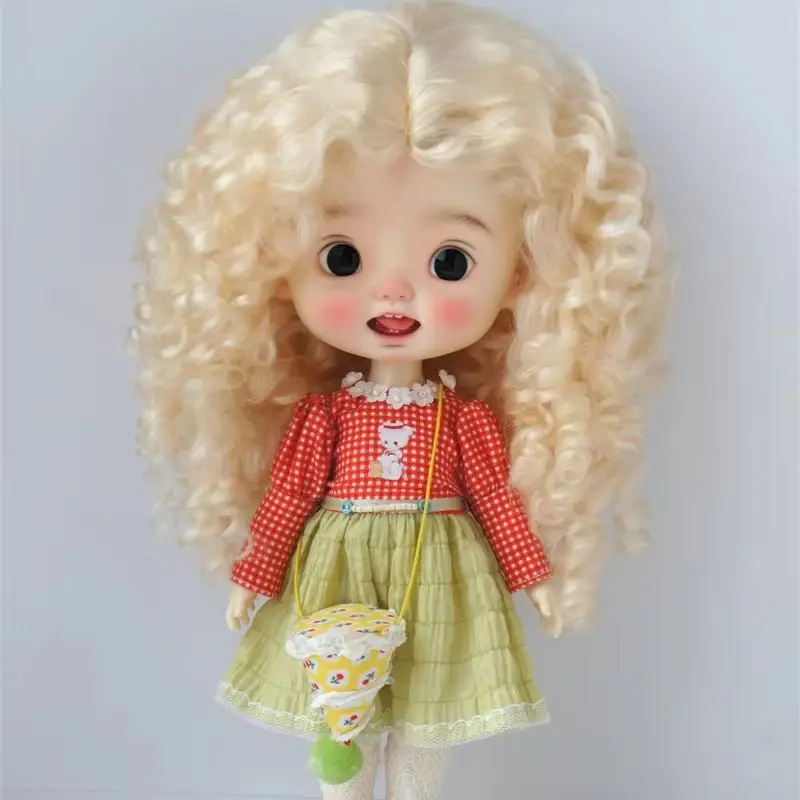 

JD139L New Material Combed Mohair BJD Wig For Size 10-11inch Qbaby Blythes 26-28CM Long Mid Parting French Doll Hair Accessories