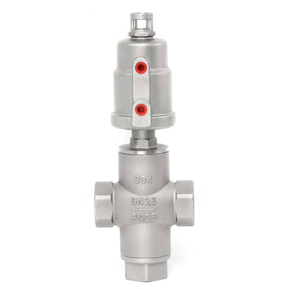 DN25 3 Way Pneumatic Angle Seat Valve Normally Closed 16bar Pneumatic Actuator Valve for Steam Gas Oil Control