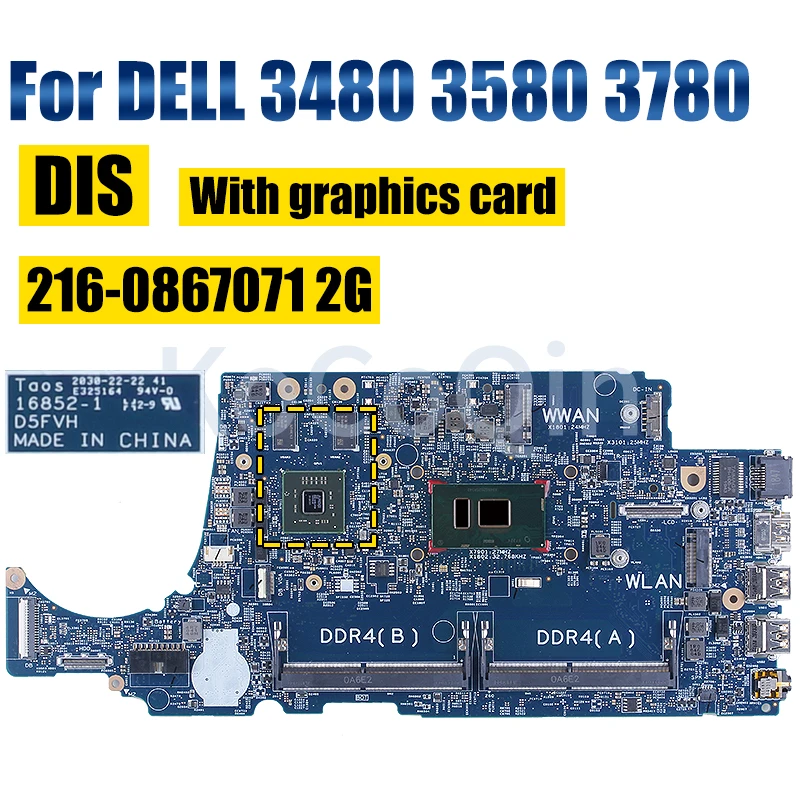 Imagem -04 - Placa-mãe Completa Testada do Portátil para Dell 168521 i3 i5 7th Gen 2160867071 2g 02v63c 0c6h2v 08 Ncky Placa-mãe do Portátil