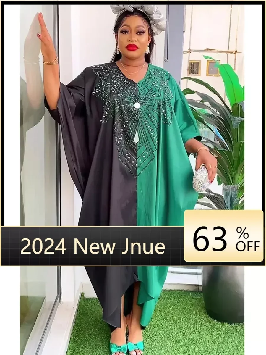 

2024 Plus Size African Dresses for Women Elegant African Short Sleeve V-neck Sequin Party Evening Long Maxi Dress Muslim Abaya