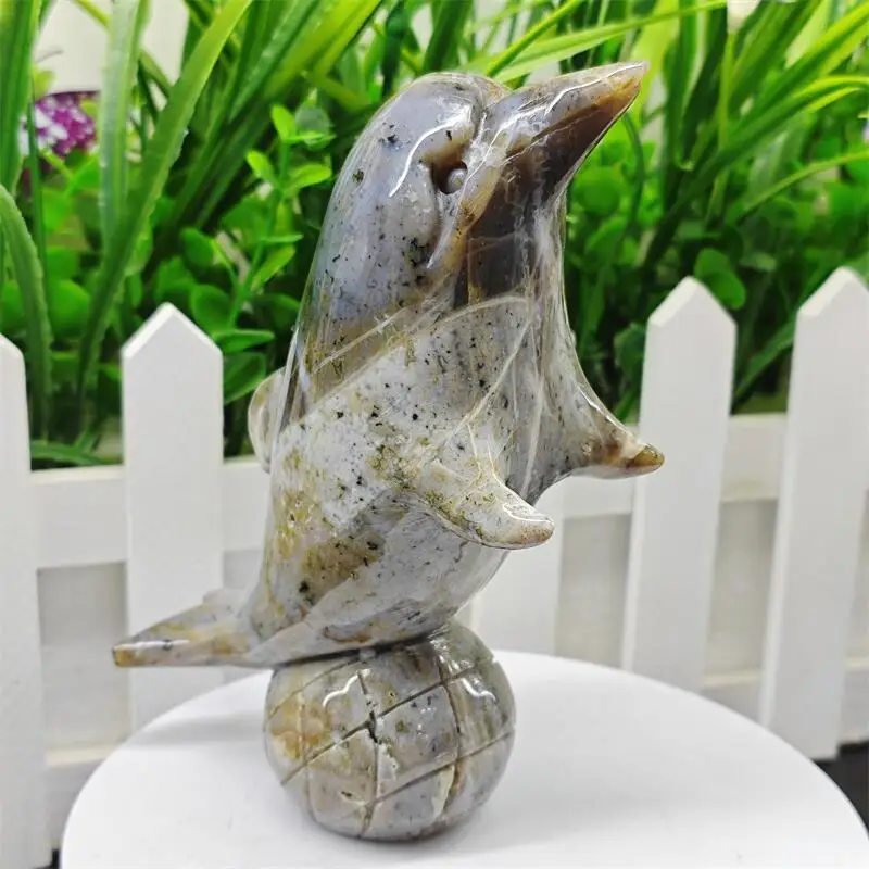 

Natural Ocean Jasper Dolphin Carving Reiki Healing Fengshui Stone Gift Home Office Decoration Gift 1PCS