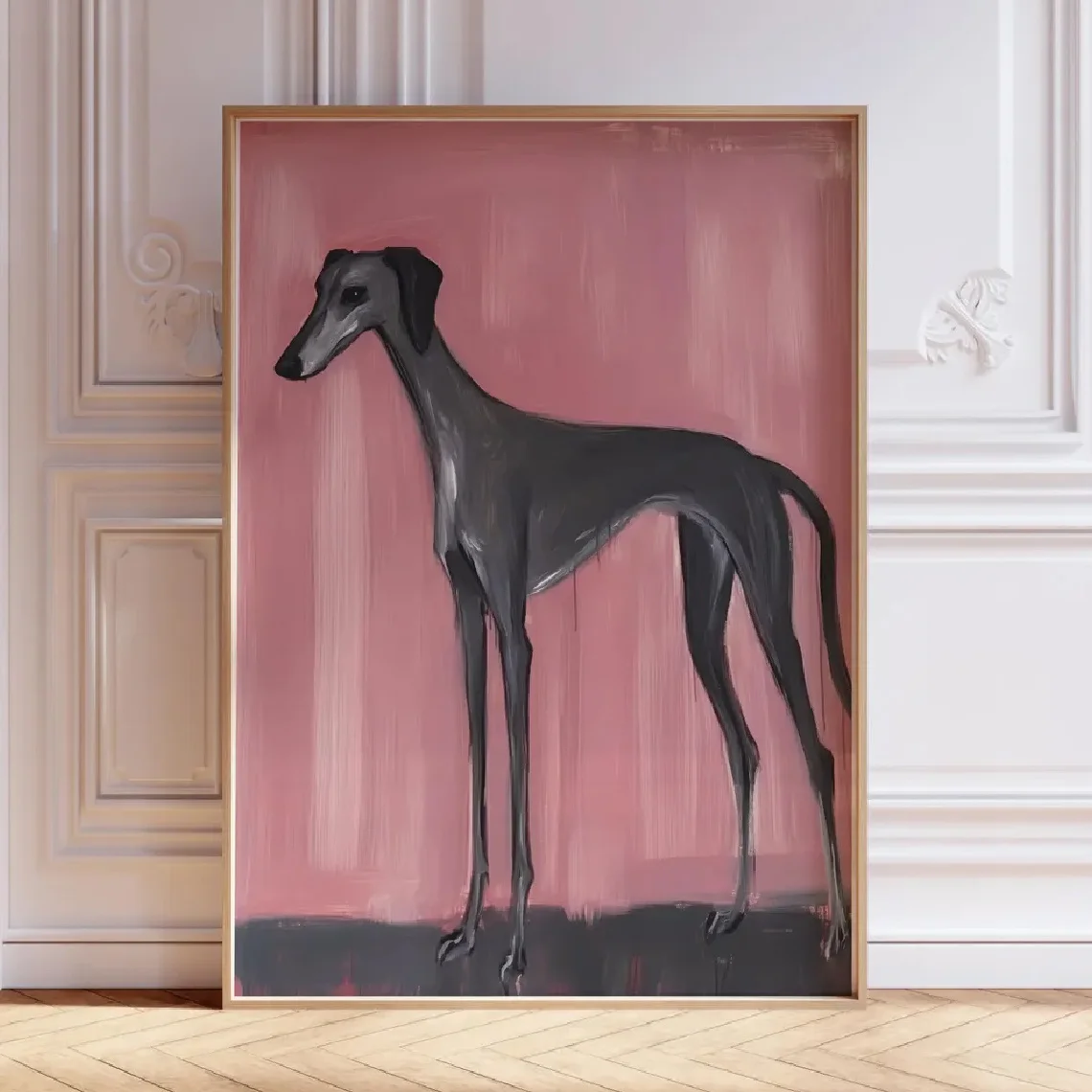 1pc, Wall Art, Stylish Poster, Elegant Greyhound Art Print, Modern Pink Canine Canvas Painting, Living Room Decor, Bedroom Ae