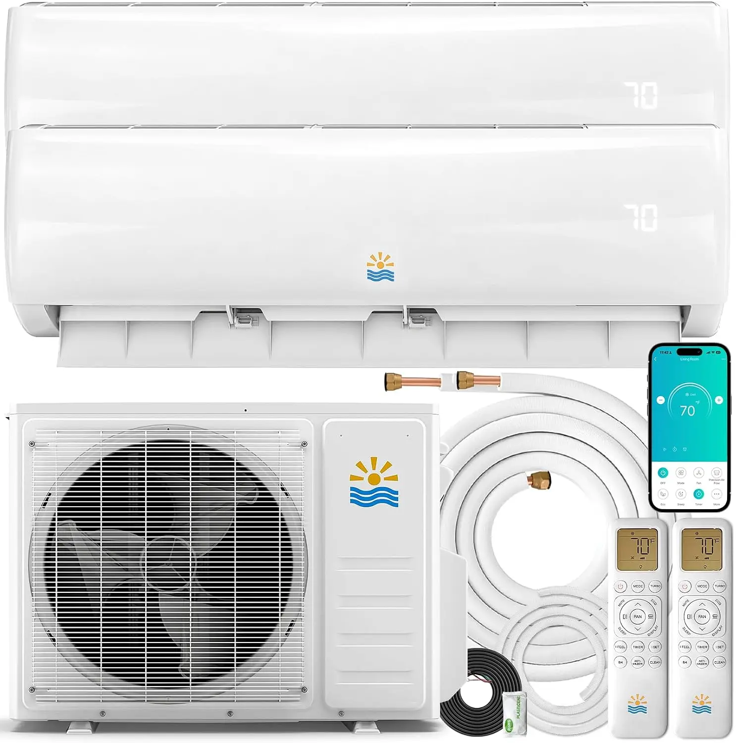 20K BTU 2 Zone Mini Split Air Conditioner, 23 SEER2 Mini Split AC/Heating System 12000 + 12000 BTU, 208-230V Wifi, Customized