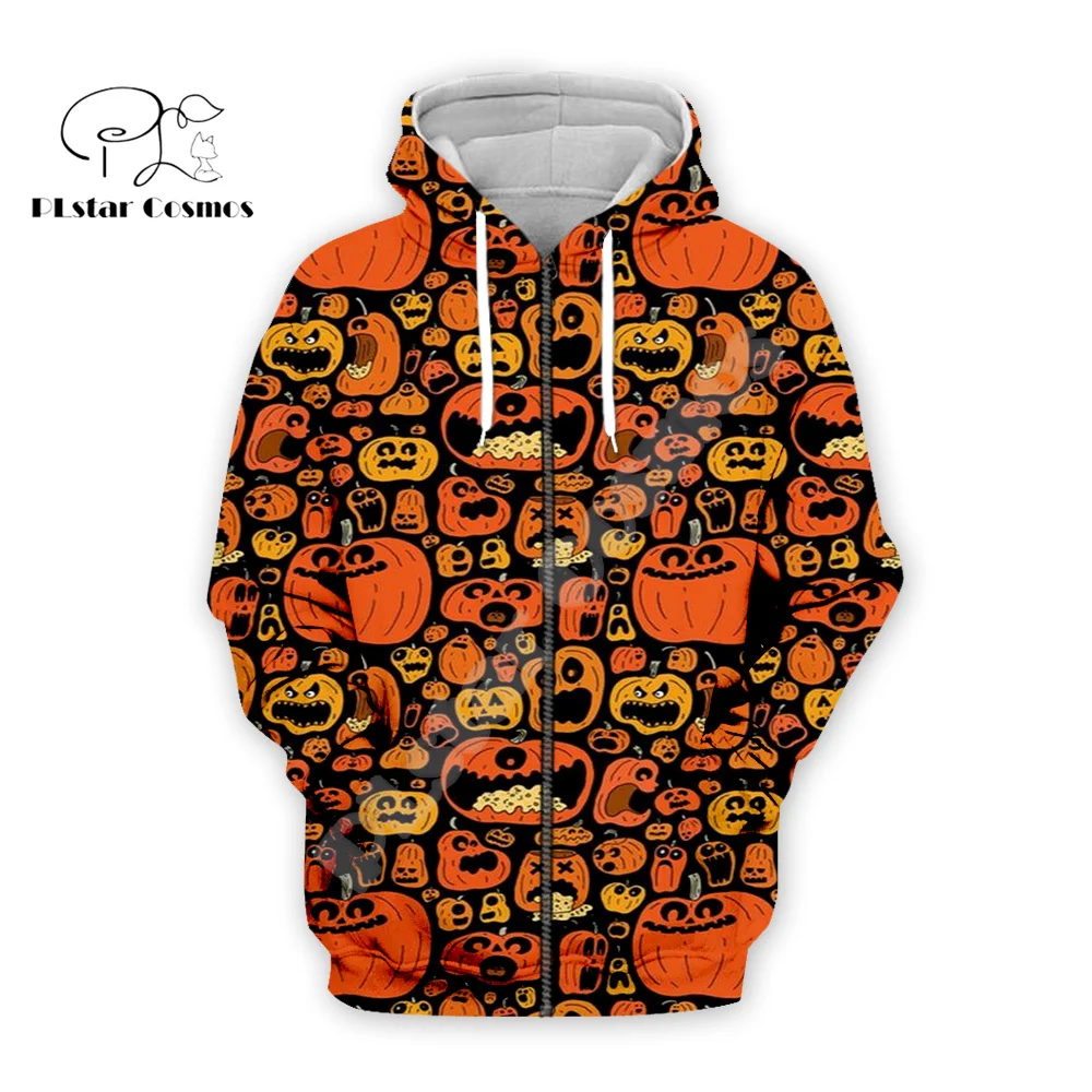 Halloween Pumpkin Skull Ghost Tattoo Retro Colorful Tracksuit Harajuku Pullover 3DPrint Streetwear Casual Jacket Funny Hoodies A