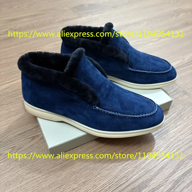 dark blue unisex cold-proof Winter high top casual women's shoes  wool snow boots  sheepskin men's boots Women's ankle boots