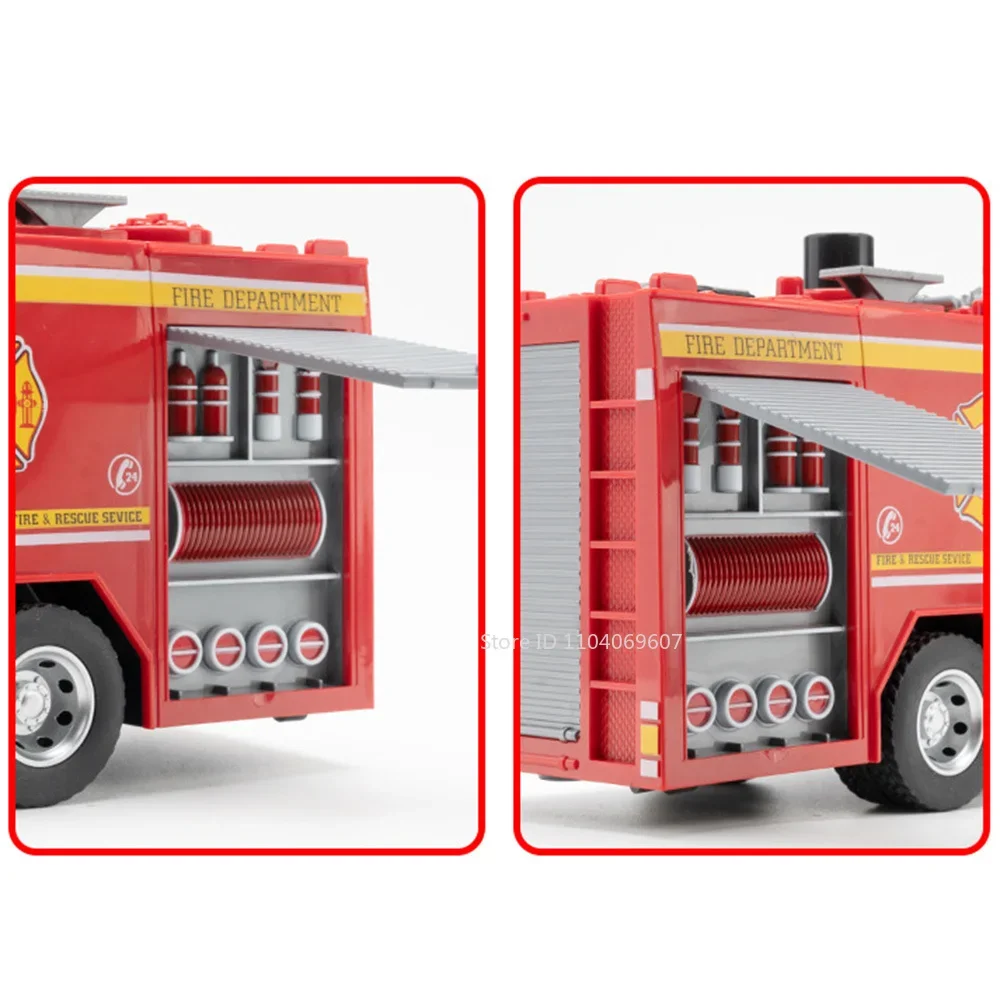 1:18 Cloud Ladder Trucks Sprinkler Alloy Diecast Toy Car Models 4 Doors Opened Engineering Vehicles Fire Truck for Kids\' Gifts