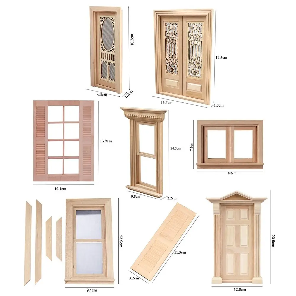 Cute Wooden Frame and Glass Plate Doll House DIY Double Window 1/12 Dollhouse Miniature Accessories Furniture Toys