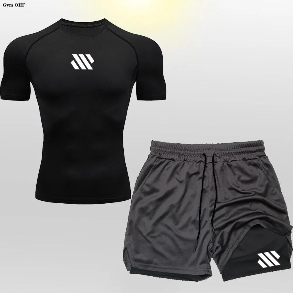 

2025 T-shirt Men's Short Sleeved ,Shorts Sports T-Shirt Fitness Running ,Elastic Fast Drying Jogging Top Set, Casual Lightweight