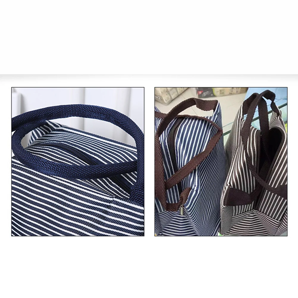 

Insulated Lunch Box Bag Thermal Reusable Tote Large Capacity Waterproof Easy Clean Stripe Design Lightweight Foldable Kitchen