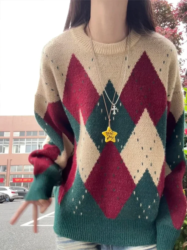 

American Sle Diamond Color Blo Cisas круглый свитер Ne для мужчин и женщин зимняя свободная вязаная верхняя одежда повседневная удобная