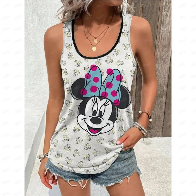 Disney Mickey and Minnie anime two-dimensional cartoon printed sleeveless vest creative sexy casual round neck suspender belt