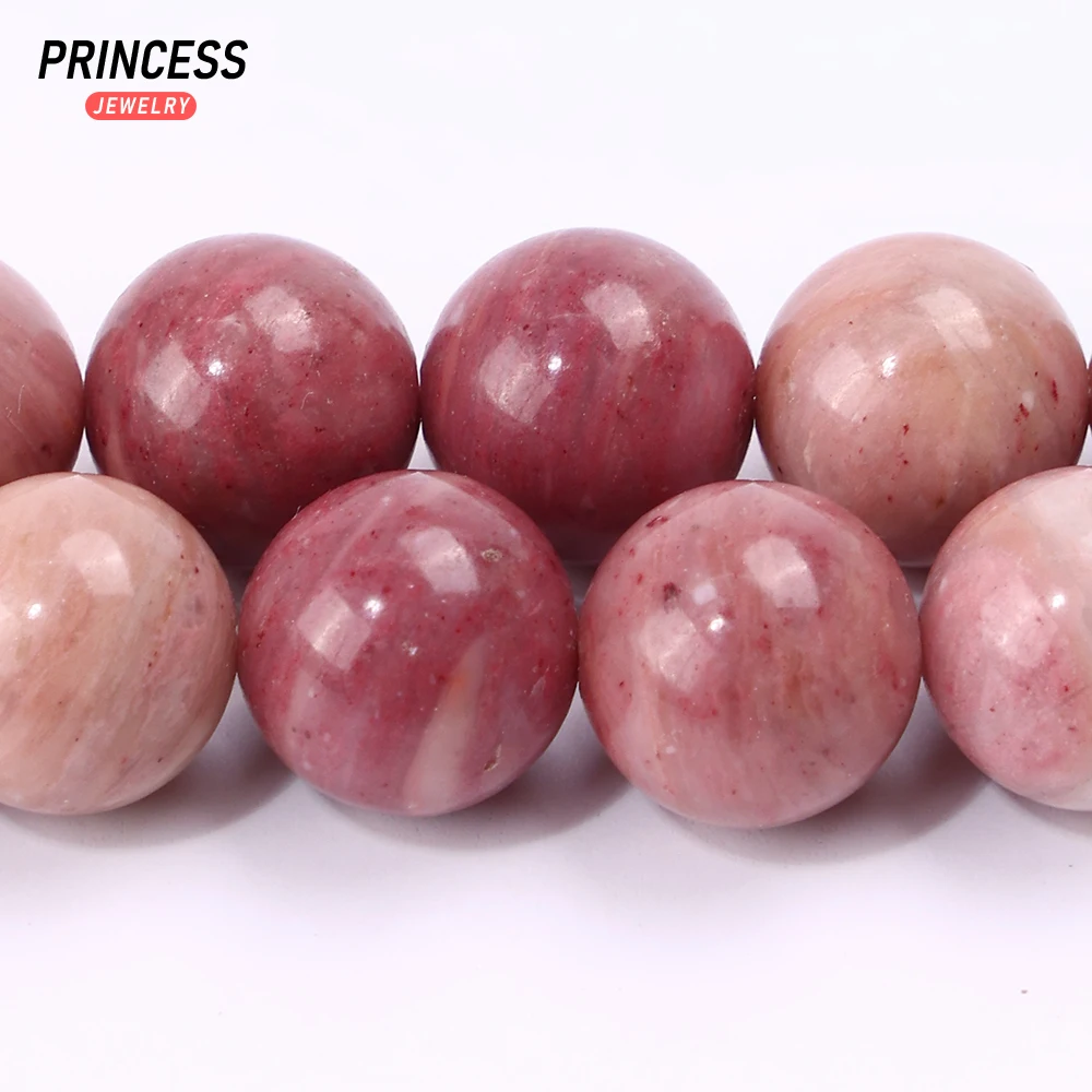 A + manik-manik longgar Rhodonite mawar alami untuk Kalung Gelang pembuatan perhiasan aksesori DIY 4 6 8 10 12mm grosir