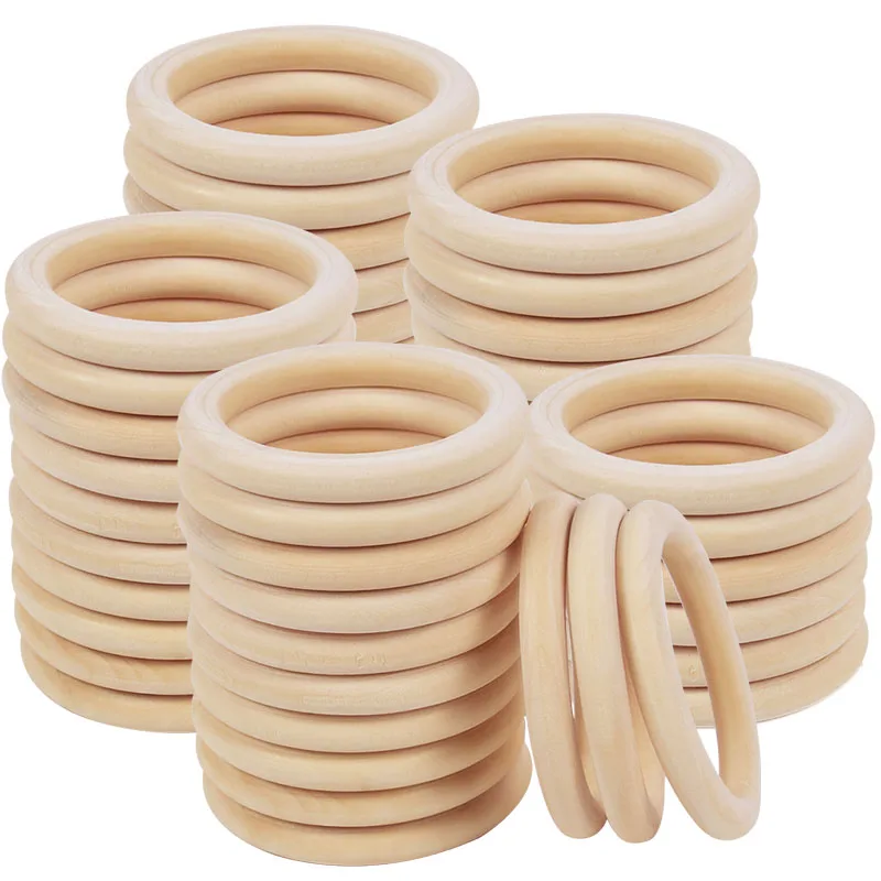 8-70mm Natural Wooden Rings Macrame Circle Ring DIY Crafts Wood Hoops Jewelry Decorative Connectors Making Tool