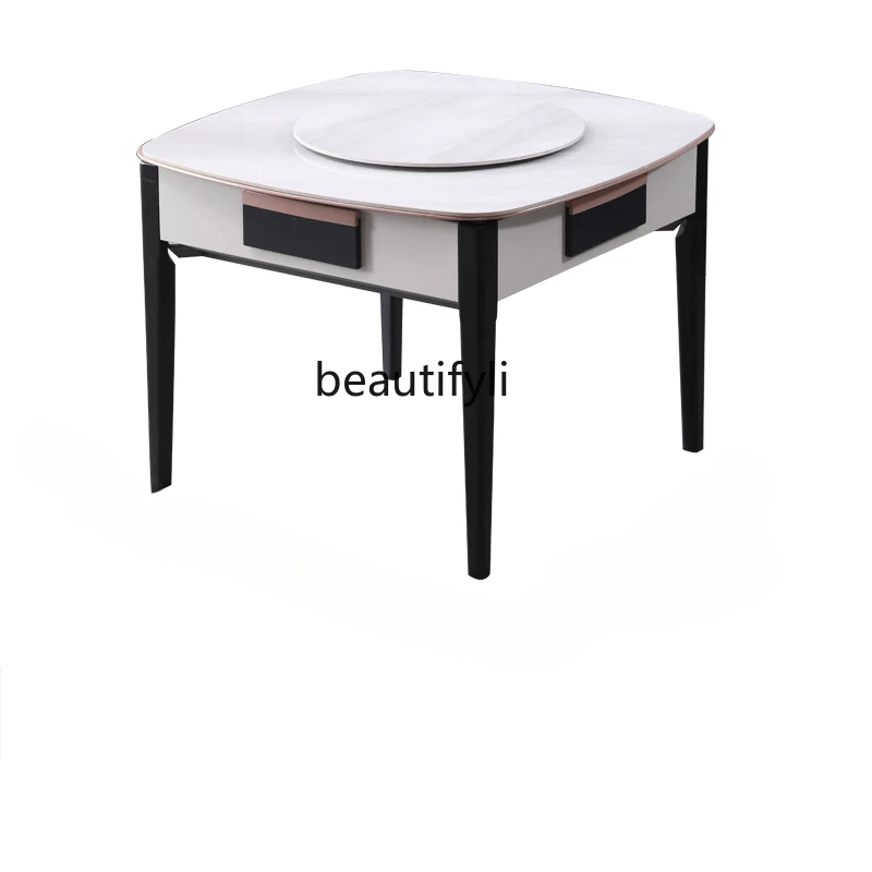 Light Luxury Mahjong Machine Dining Table Dual-Use Plastic Products (Flower Pots) Household Solid Wood Machine Linen