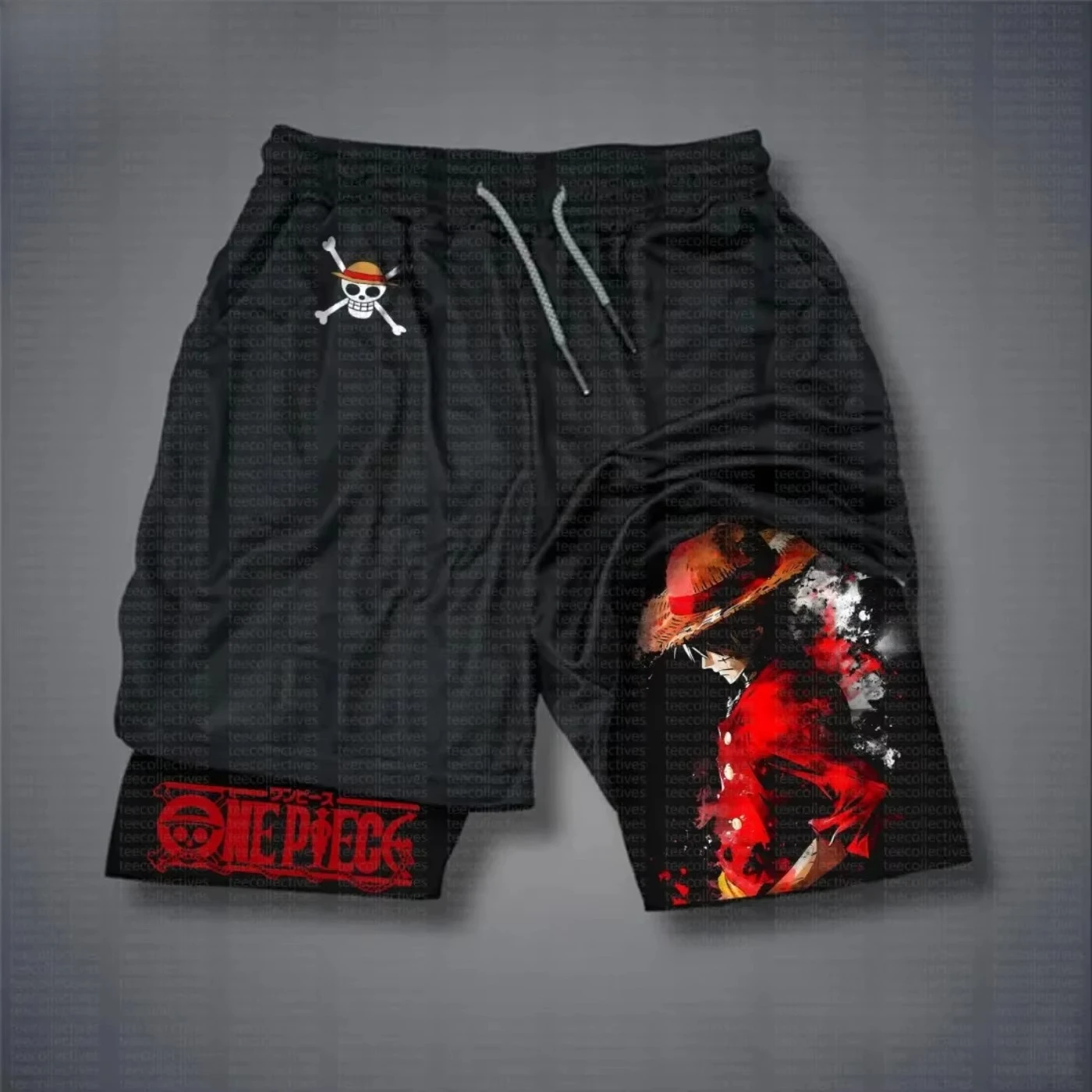 

One Piece Anime Printed Double Layer Shorts 2026 Summer New Men's Fitness Swimming High Elasticity 2-in-1 Cotton Sports Shorts