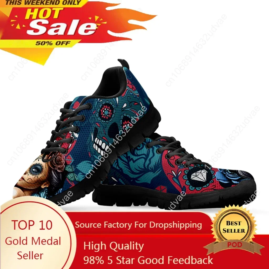 Sugar Skull Girl Fashion Sneakers Mexican Skull Comfortable Breathable Shoes For Women Floral Print Casual Shoes Hot