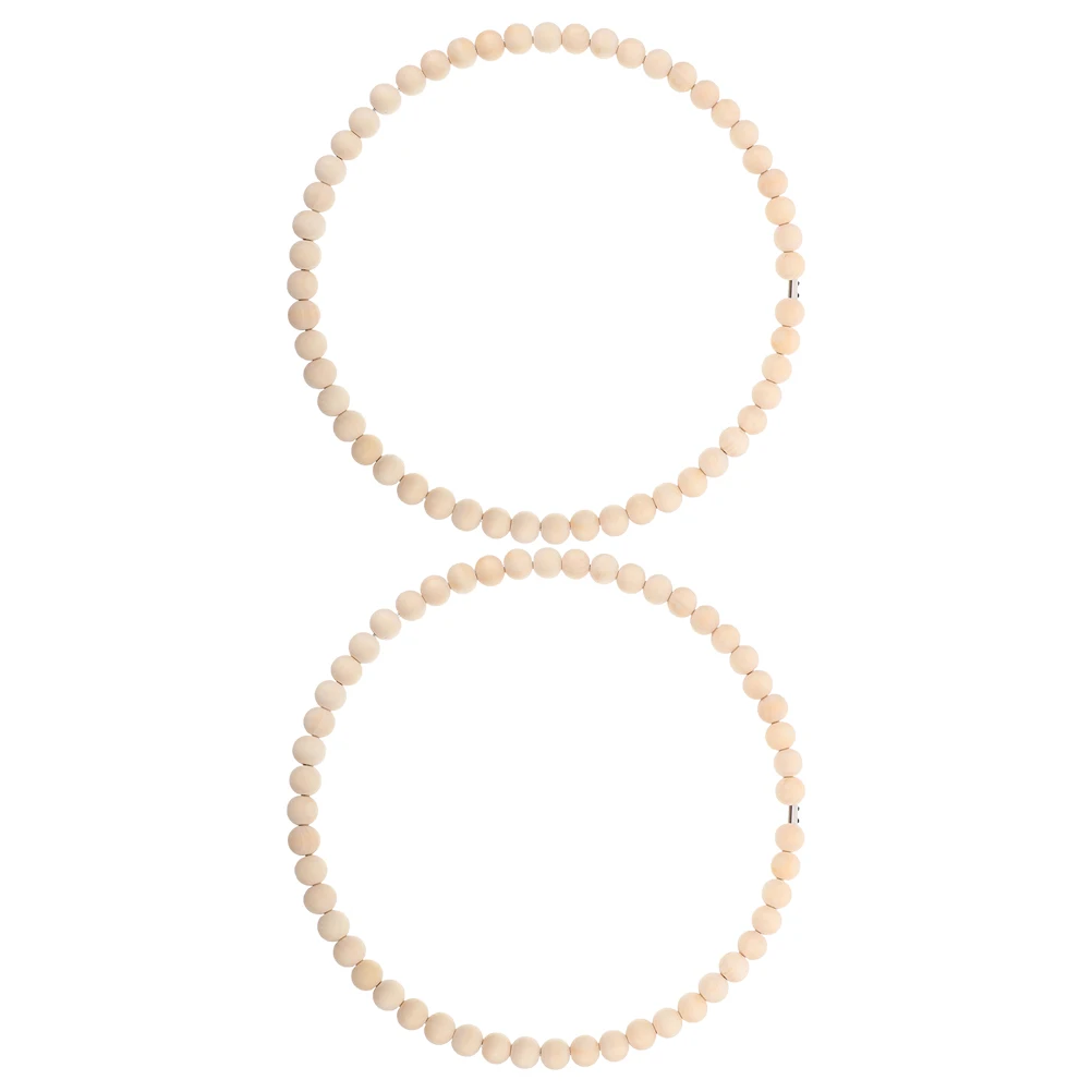 

2pcs Wood Bead Garland Set Fall Hoop Wreath Bohemia Front Door Decor Diy Beaded Khaki Wreaths Durable Metal Rings Craft Wreaths