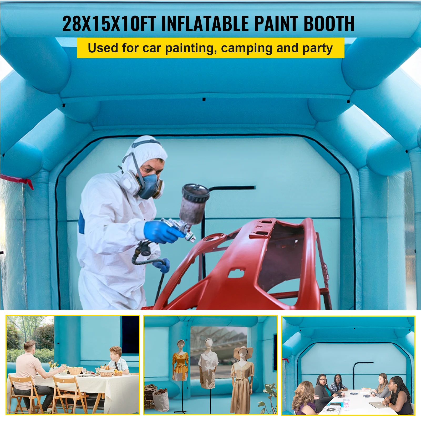 VEVOR Inflatable Paint Booth 8.5x4.6x3 m Carport Car Spray Tent W/ 2 Blowers Auto Workstation Mobile Shelter Room Outdoor Garage