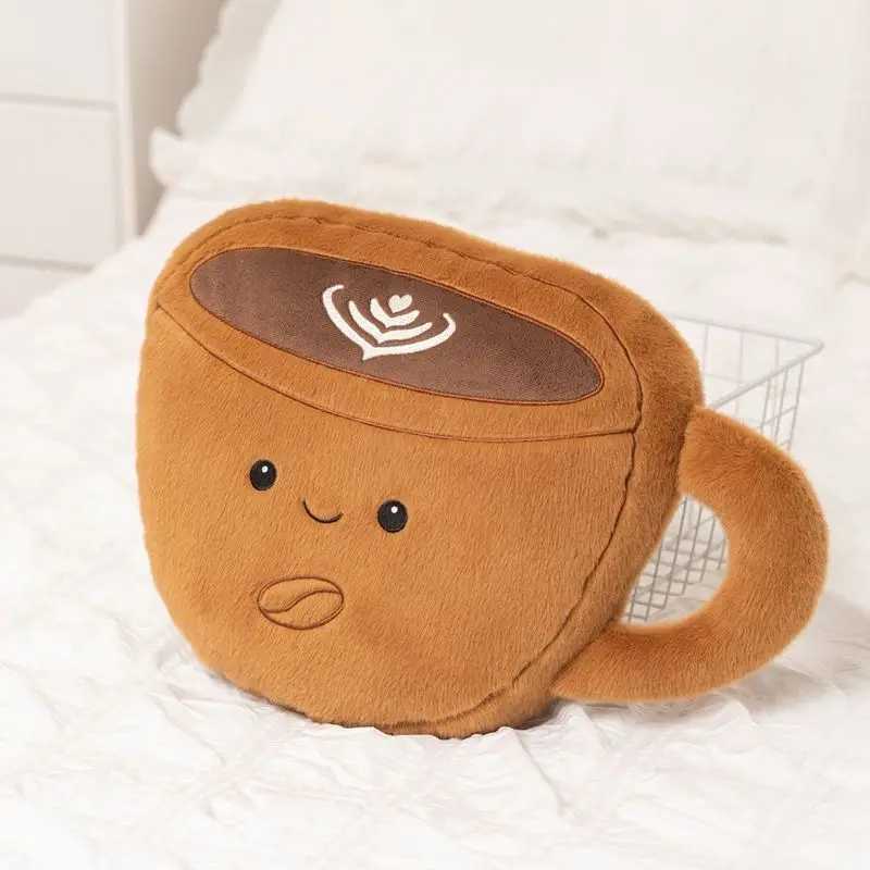 Fun Coffee Family Series Creative Coffee Bean Plush Throw Pillow Cute Coffee Cup Backrest Ornament Home Decor