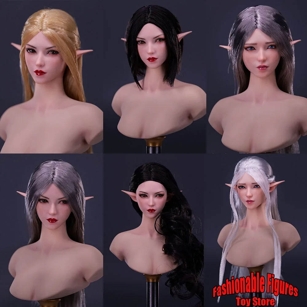 YMT079 YMT078 1/6 Women Soldier Charm Twin Elf Head Sculpt Carved Sexy Elven Maiden Carving Model Fit 12'' Action Figure Body