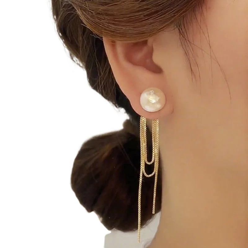 

Длинные жемчужные серьги, темпераментные, двуносимые серьги с бахромой, легкие роскошные и высококачественные серебряные серьги-иглы.