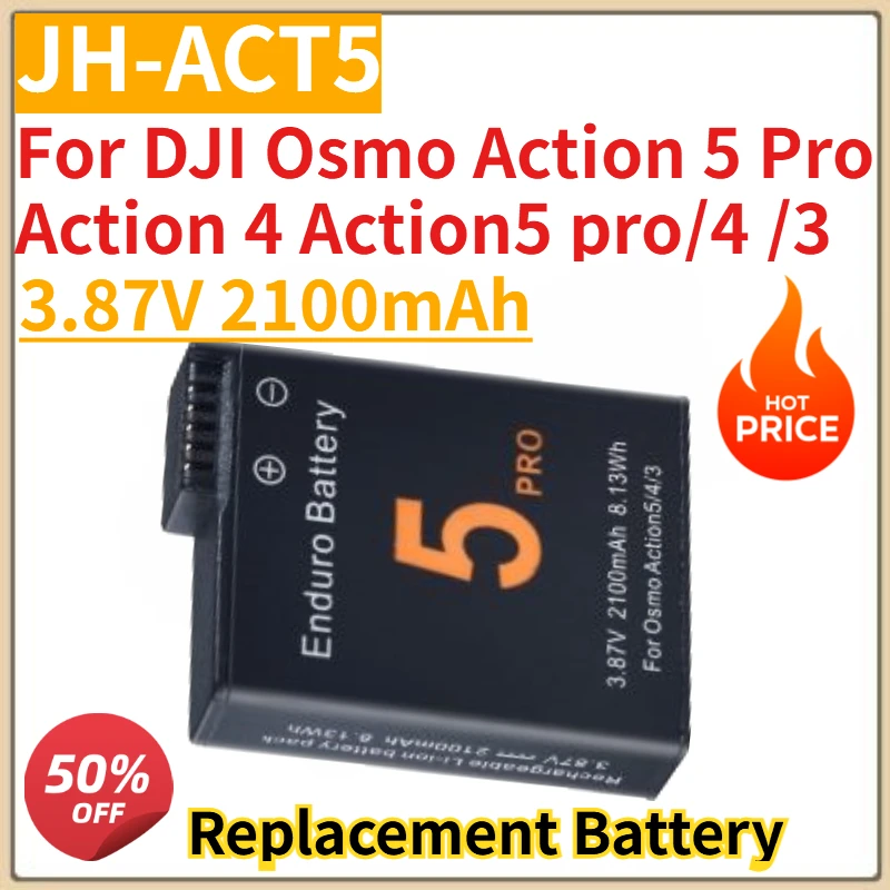 

New JH-ACT5 Camera Battery 3.87V 2100mAh For DJI Osmo Action 5 Pro Action 4 Action5 pro/4 /3 Camera Replacement Battery