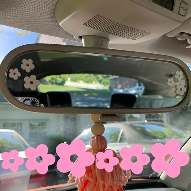 12 sztuk kolorowe kwiaty wnętrze samochodu naklejki na lusterko wsteczne DIY lusterko kosmetyczne etui na telefon komórkowy dekoracja laptopa etykiety winylowe