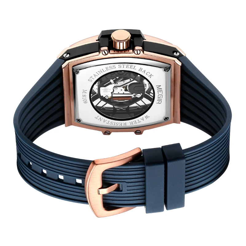 MEGIR-Montre de sport à quartz pour hommes, bracelet en silicone, étanche, mode creuse, marque supérieure, montres-bracelets militaires de luxe