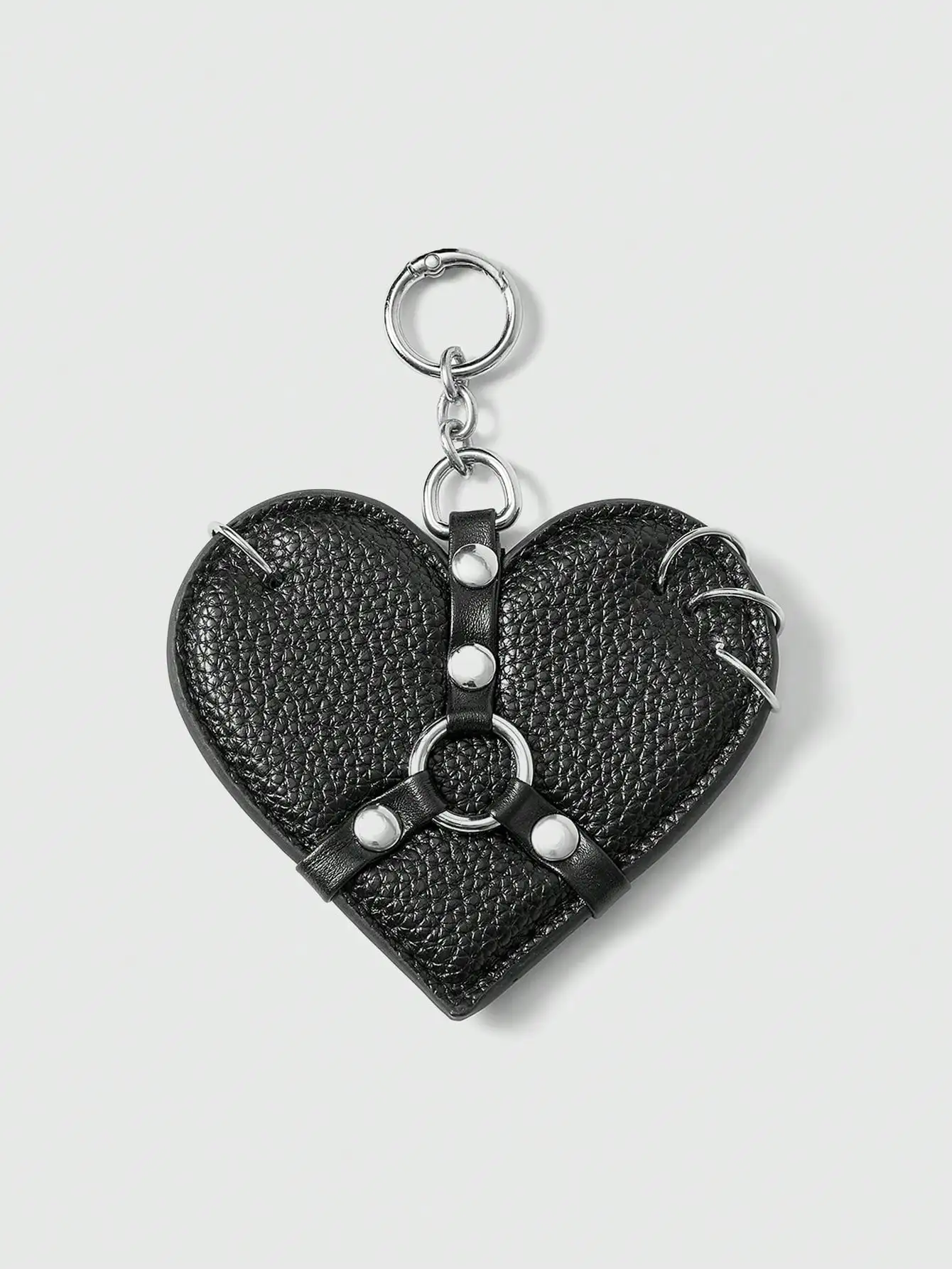

Black Punk Goth Heart Keychain With Rivet Ring Lock Bag Charm For Daily Wear