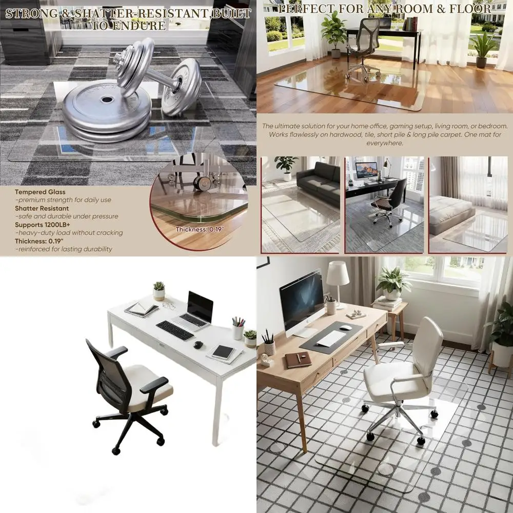 

Clear Tempered Glass Chair Mat, 28x48 Inches, 1/6 Thick for Carpet and Hardwood Floors, Rounded Edges Protection