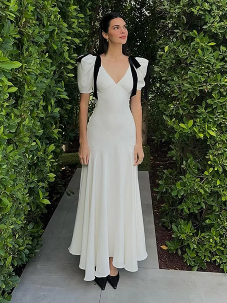 

French Dress Sweet Party Dresses Temperament Vestido Femininos Vestidos Woman Elegant Solid Color Simple Style All-match Banquet