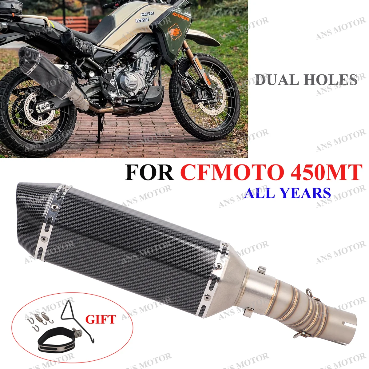 For CFMOTO 450MT 2024 2025 Slip On Motorcycle Exhaust Escape 450MT Exhaust Muffler Middle Link Pipe with Removable DB Killer