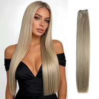 Extensiones de Cabello Sintético Liso de 30 Pulgadas, 200g/unidad, Ombre Rubio Gris Ceniza, Cabello Suave para Tejer, Paquetes de Cabello Sintético