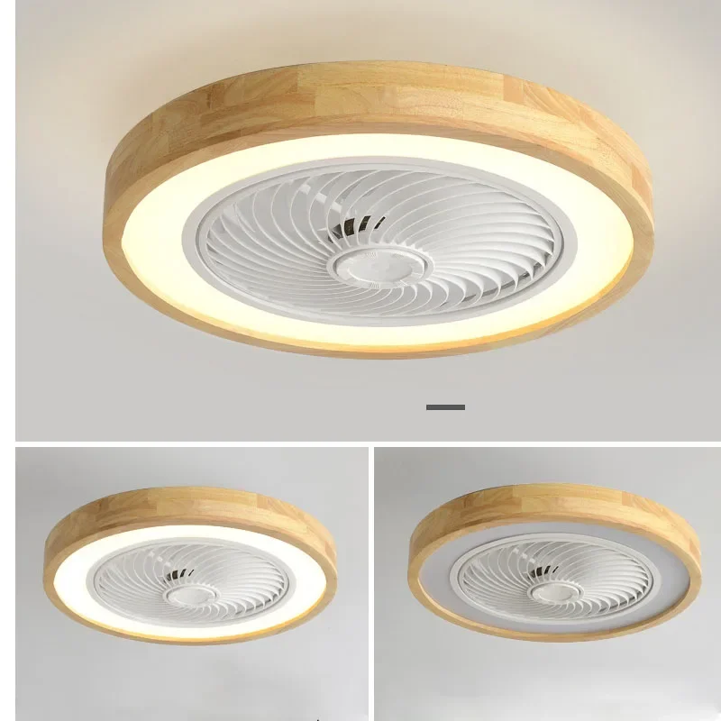 Wood Ceiling Fans Remote Control 110V 220V Round Led Fan Living Bedroom 20Inch Simple Modern Ceiling Ventilator Lighting