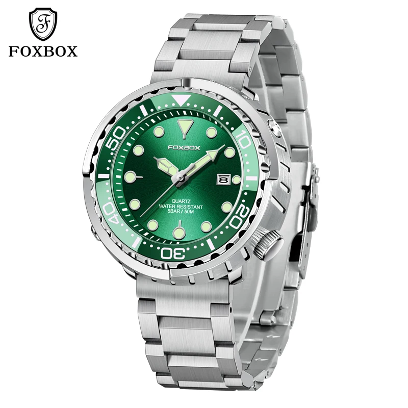 FOXBOX Top Brand Fashion Diver Watch Men 50ATM Waterproof Date Clock Sport Watches Mens Quartz Wristwatch Relogio Masculino image 3