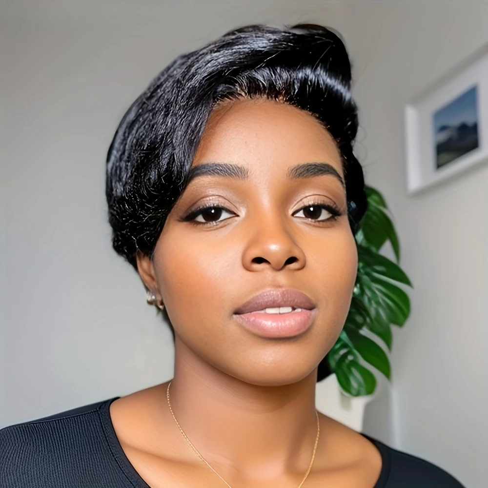 13x4透明レースフロントウィッグ人毛ストレートボブウィッグピクシーカットウィッグ生え際処理済み150%密度ウィッグパーティー日常使用