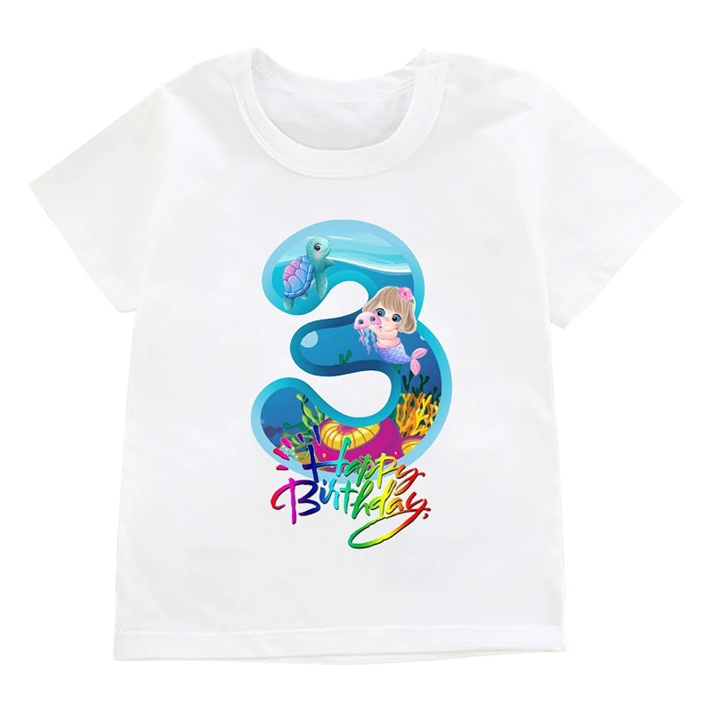 Ocean Number 1-8th Birthday For Girls T-shirts Mermaid And Sea Turtle Graphic Print Children’S Tee Cute Fashion Girl Top Clothes