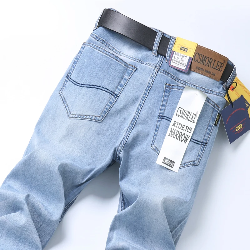 Light Blue Classic Jeans Men's Daily Wear Office Business Simplicity2024New Loose Straight Stretch Men's Long Pants