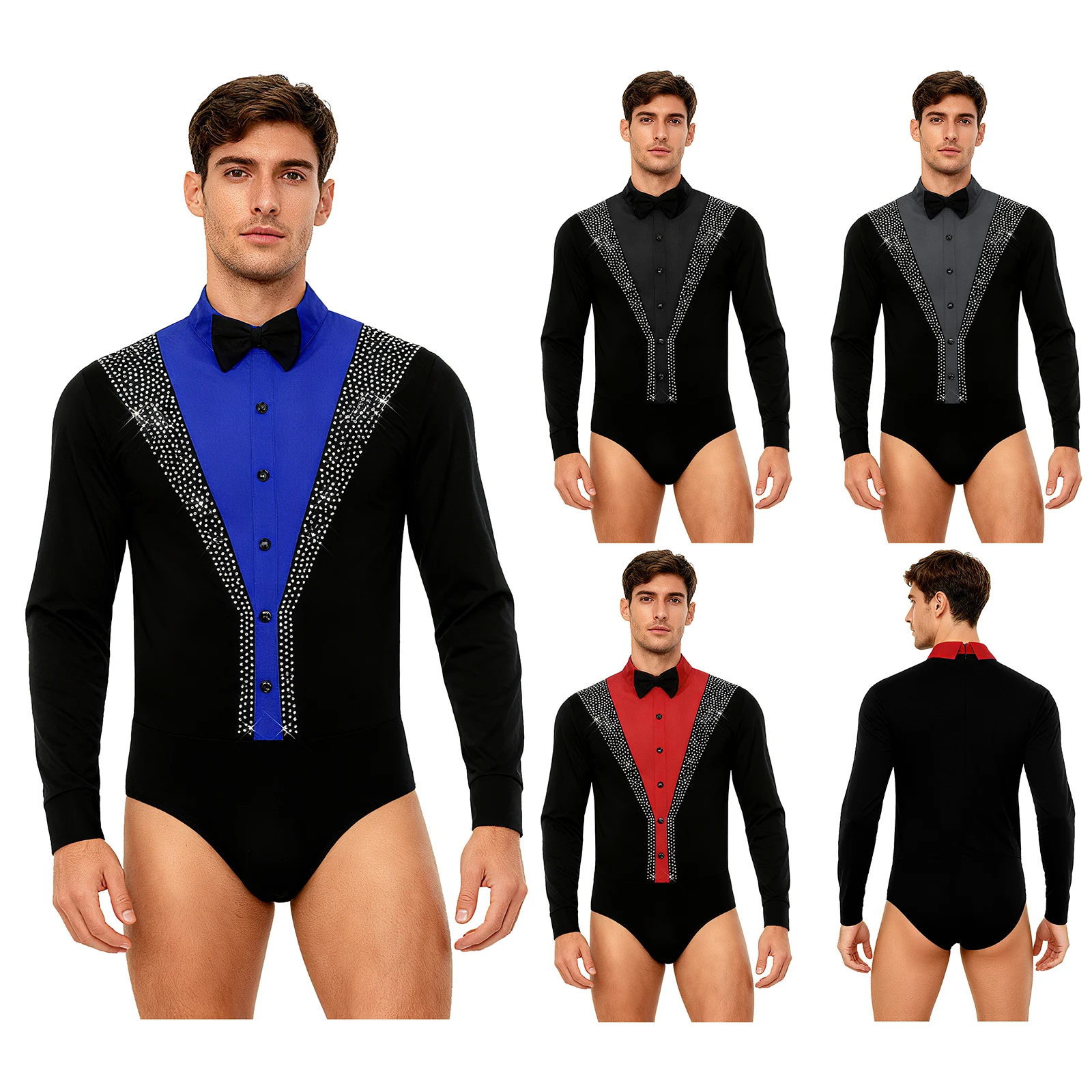 رجل اللاتينية الجاز التانغو ملابس رقص الجمباز الشكل التزلج الجمباز قاعة تشاتشا بذلة لامعة حجر الراين ربطة قميص ارتداءها #4