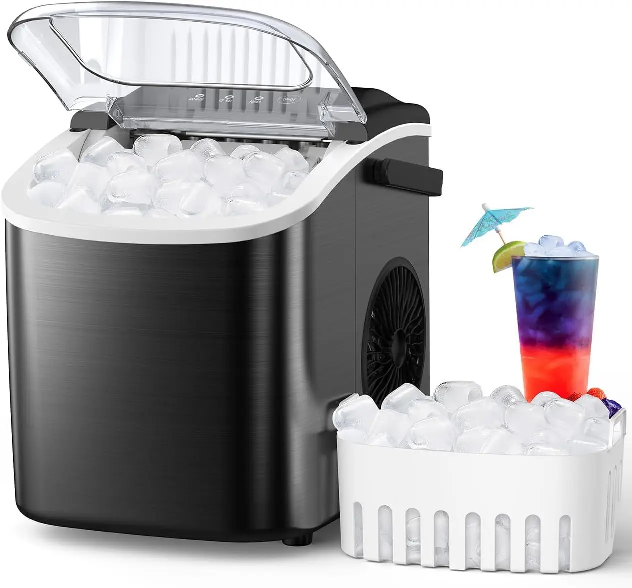 NEW Stainless Steel Countertop Ice Maker, 26.5 lbs/24 Hours, 9 Cubes Ready in 6-8 Minutes, Self-Cleaning Ice Maker, Bullet Ice