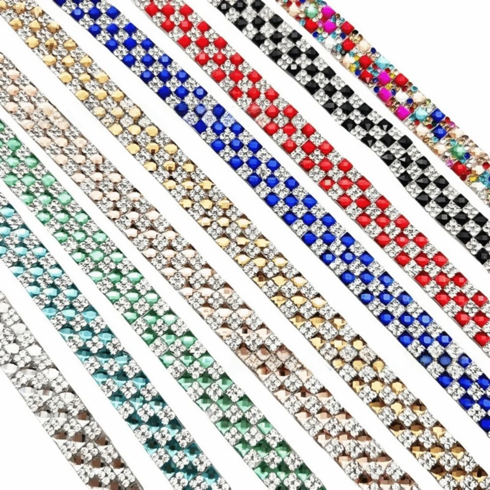 1Yard Self Adhesive Crystal Rhinestone Sticker 1.2cm Width Crystal Motif Diamond Ribbon Multicolour Adhesive Diamond