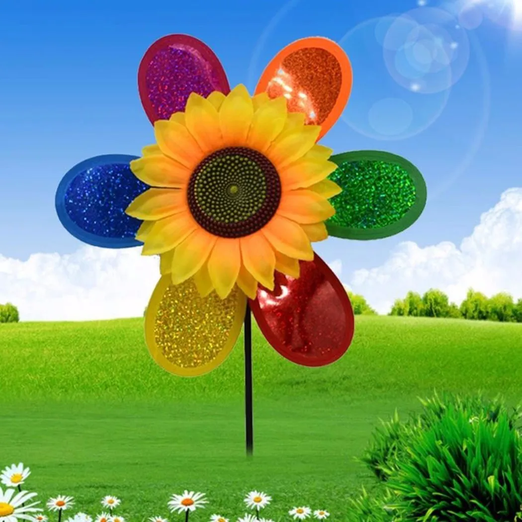 1PCS Sunflower Windmill Pinwheel Colourful Sequins Foldable Windmill For Home Garden Decoration Sunflower Windmill